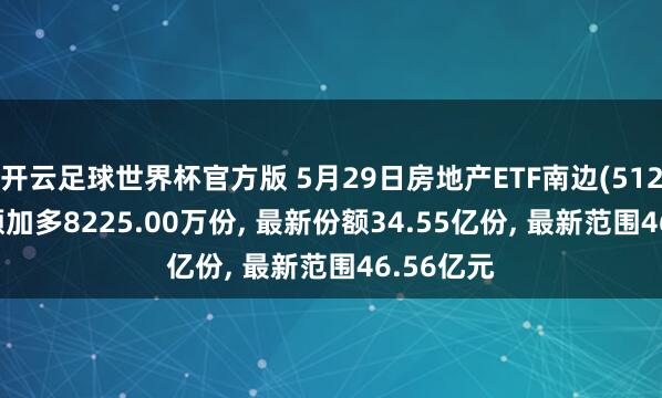 开云足球世界杯官方版 5月29日房地产ETF南边(512200)份额加多8225.00万份, 最新份额34.55亿份, 最新范围46.56亿元