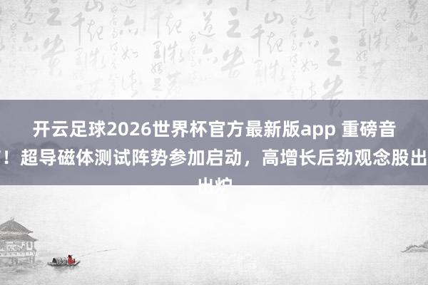 开云足球2026世界杯官方最新版app 重磅音信！超导磁体测试阵势参加启动，高增长后劲观念股出炉