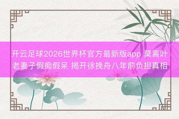 开云足球2026世界杯官方最新版app 莫离叶老妻子假痴假呆 揭开徐挽舟八年前负担真相